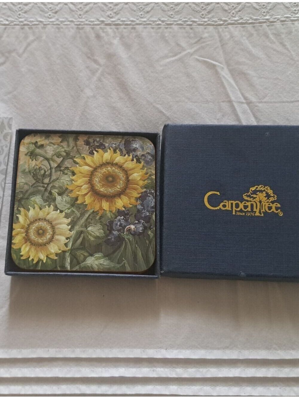 Carpentree Sunflower Art Impression Coaster Set hardboard and cork backed 4